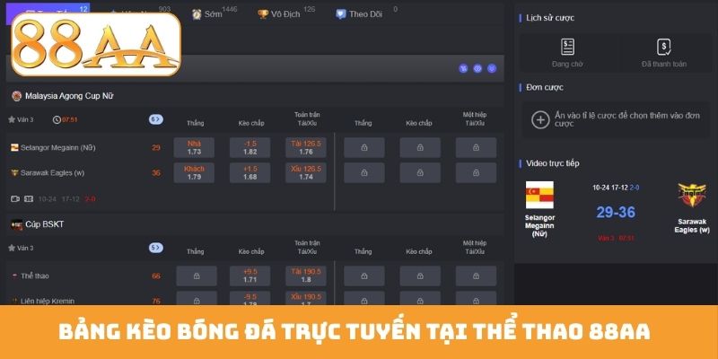 Bảng kèo bóng đá trực tuyến tại thể thao 88AA